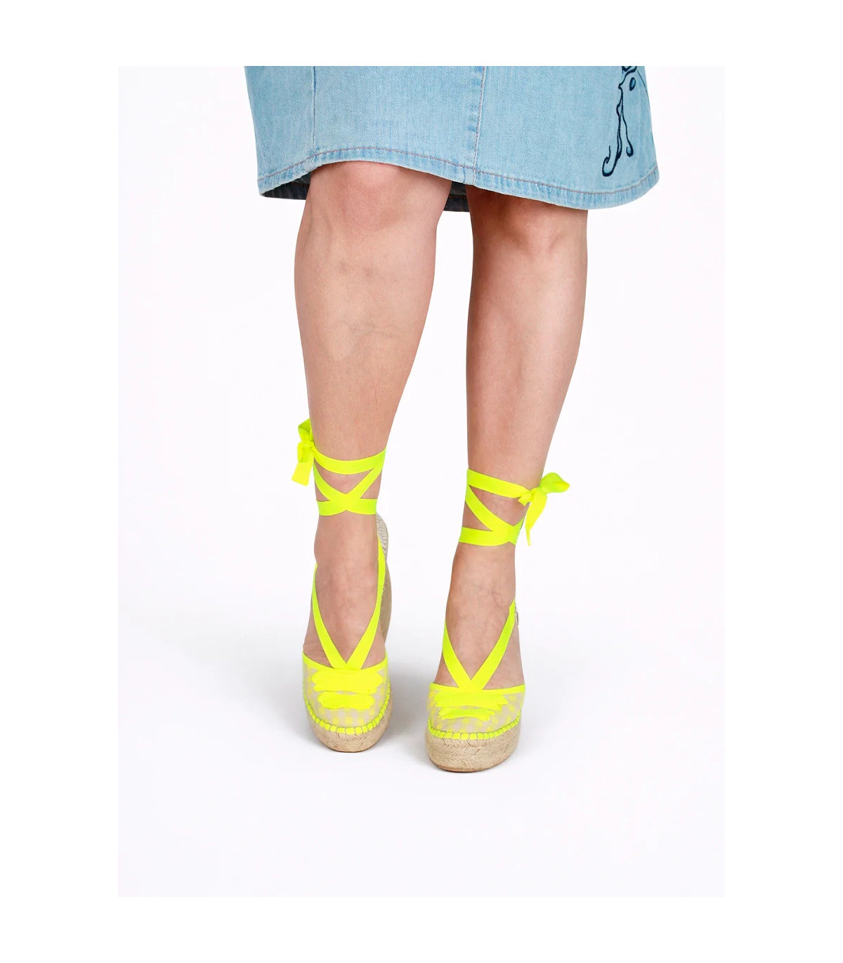 Star Love Cuña de tejido vichy amarillo con lazada