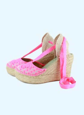 Star Love Cuña de tejido vichy fucsia con lazada