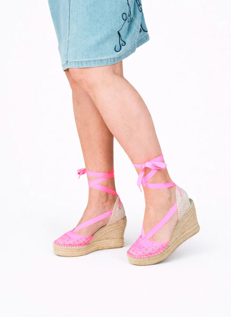 Star Love Cuña de tejido vichy fucsia con lazada