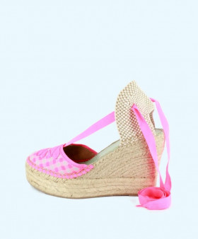 Star Love Cuña de tejido vichy fucsia con lazada