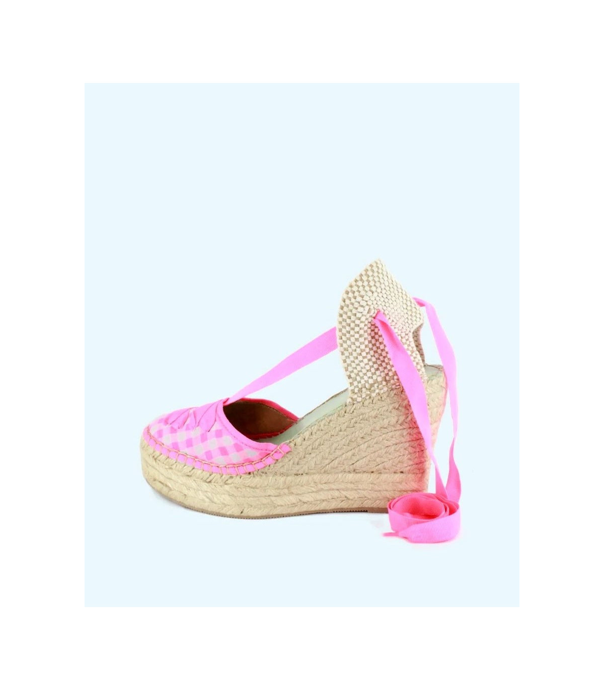 Star Love Cuña de tejido vichy fucsia con lazada