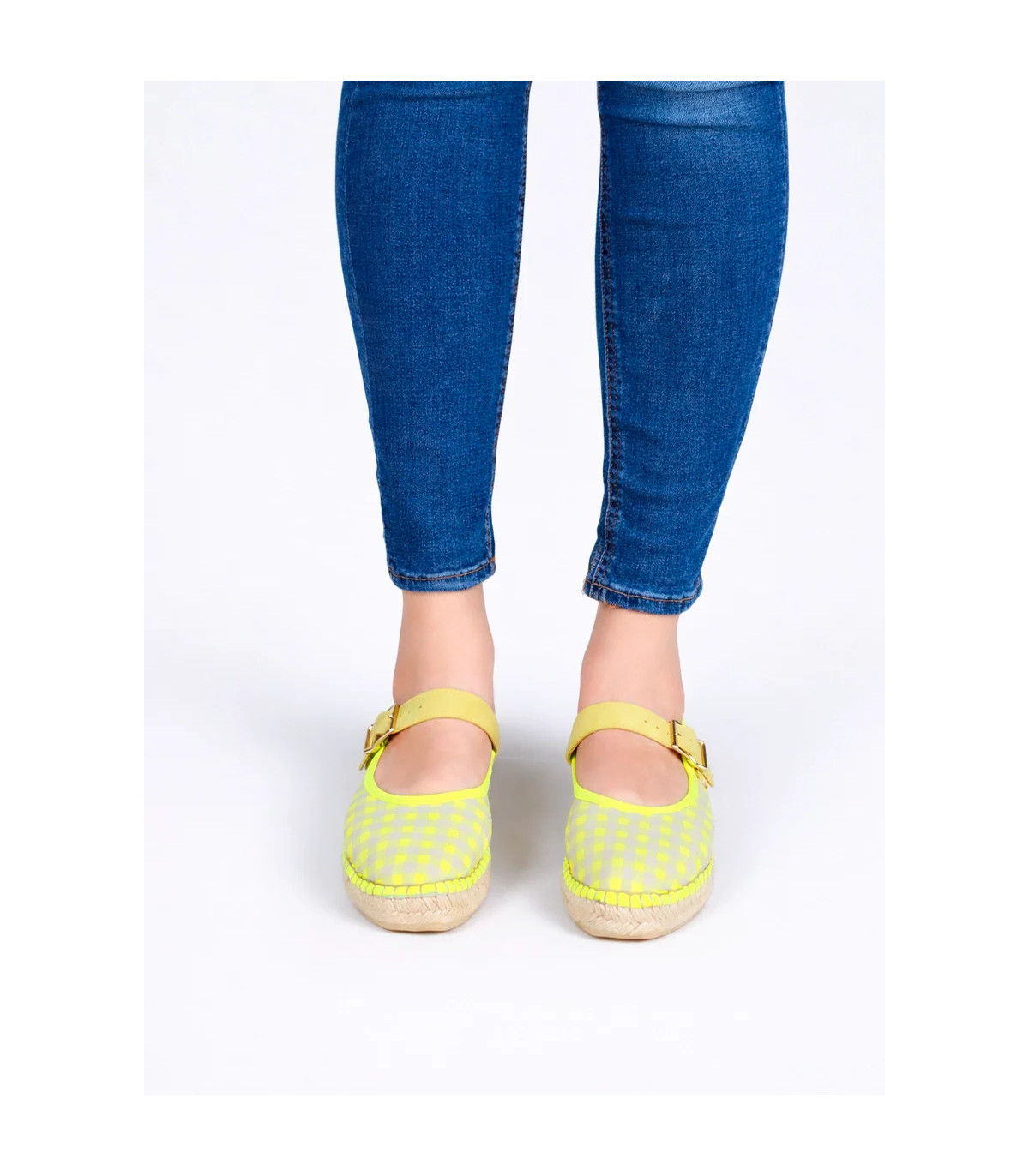 Star Love Cuña baja de tejido vichy amarillo