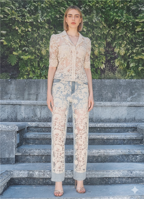 Amosa Camisa con solapas y detalle de encaje