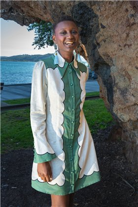 Amosa Vestido abotonado con estampado de cenefa vertical