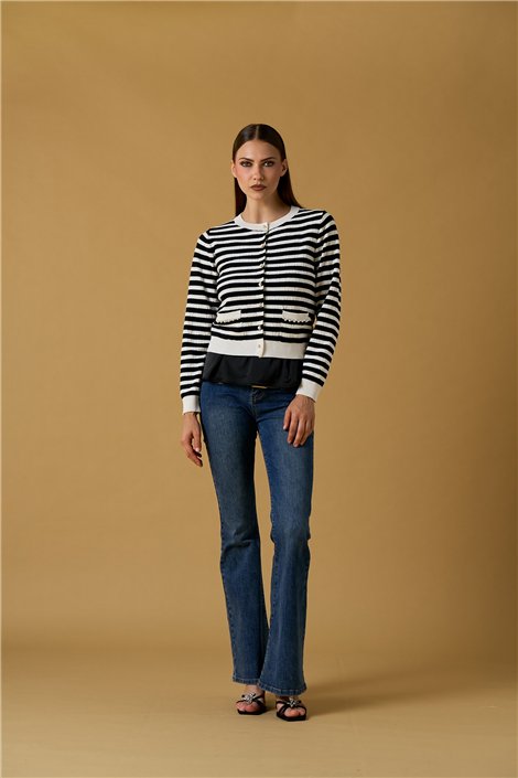 Nosecrets Cárdigan de rayas con botones perla