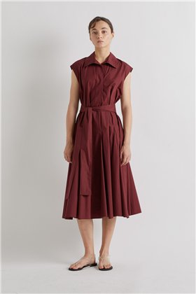 Meimeij Vestido largo burdeos con falda godet