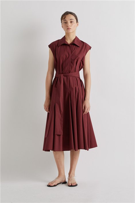 Meimeij Vestido largo burdeos con falda godet