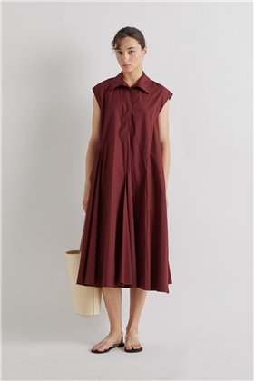 Meimeij Vestido largo burdeos con falda godet