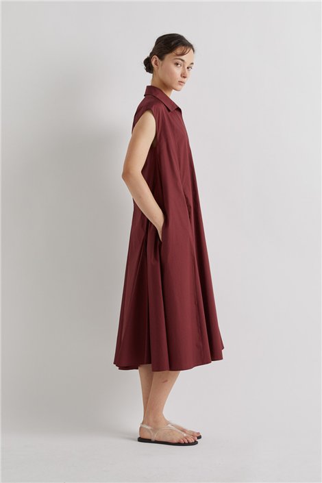 Meimeij Vestido largo burdeos con falda godet