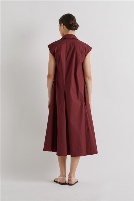 Meimeij Vestido largo burdeos con falda godet