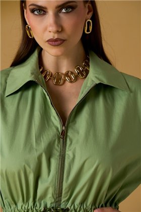 Nosecrets Vestido kaki con cremallera y cordón ajustable