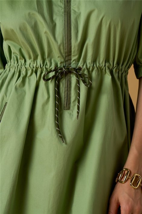Nosecrets Vestido kaki con cremallera y cordón ajustable