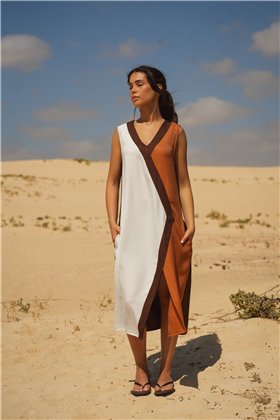 Guimanos Vestido de franjas cobre-blanco