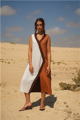 Guimanos Vestido de franjas cobre-blanco