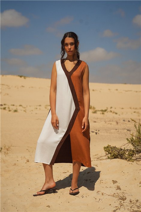Guimanos Vestido de franjas cobre-blanco