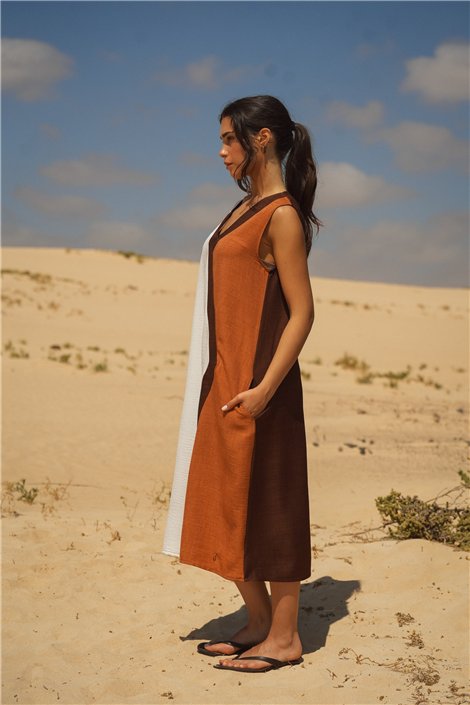 Guimanos Vestido de franjas cobre-blanco