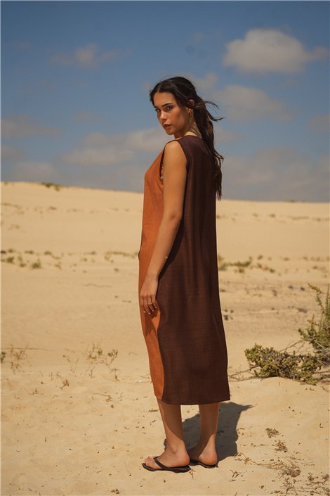Guimanos Vestido de franjas cobre-blanco