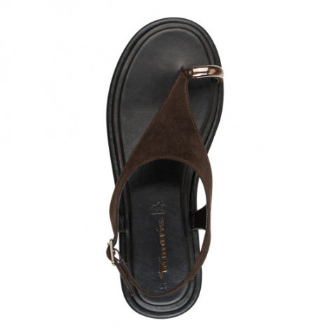 Tamaris Sandalia dedo marrón con adorno bronce