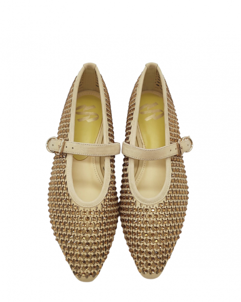 Vosso Moda Manoletinas en serraje amarillo con pedrería
