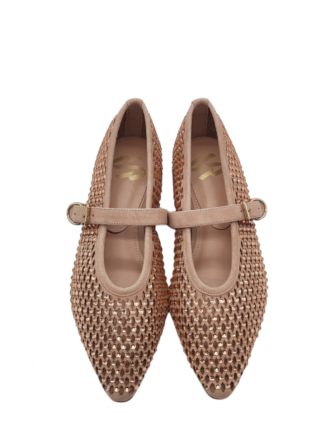 Vosso Moda Manoletinas nude en serraje con pedrería