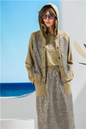 FOURSOUL Chaqueta con capucha y estampado lentejuelas