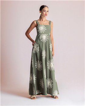 Moutaki Vestido largo de tirantes con bordados flor