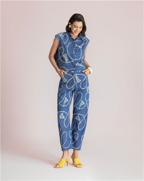 Moutaki Blusa navy estampada