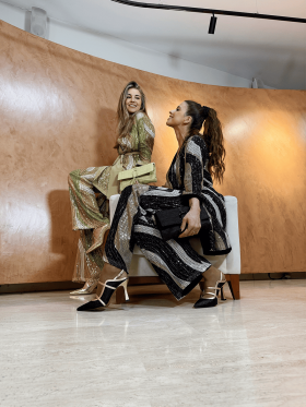 Zoe Pantalón elegante con lentejuelas estampado negro-marrón