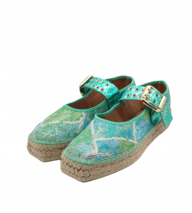 Vosso Moda Cuña baja con estampado verde-turquesa metalizado