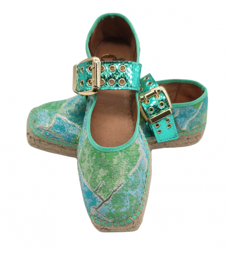 Vosso Moda Cuña baja con estampado verde-turquesa metalizado