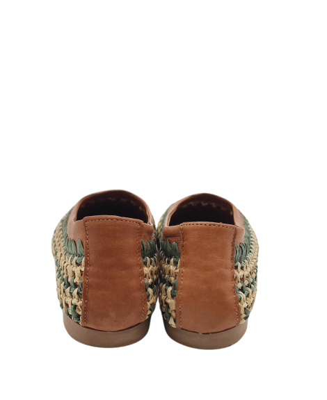 Shaddy Manoletina de piel y rafia trenzada beige-kaki