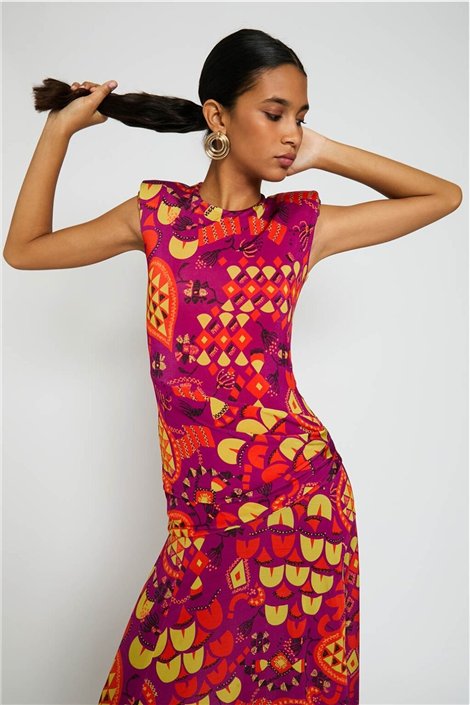 Colour Nude Vestido OMNY estampado étnico