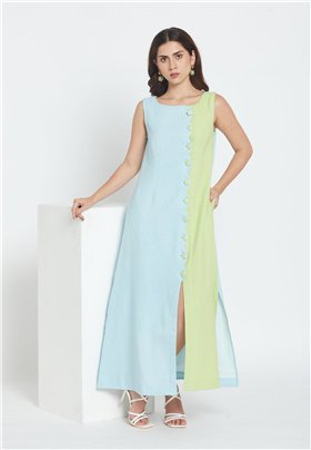 Be Sunset Vestido bicolor con botones ondas