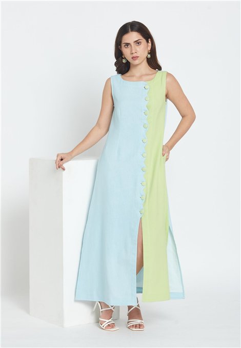 Be Sunset Vestido bicolor con botones ondas