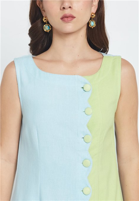 Be Sunset Vestido bicolor con botones ondas