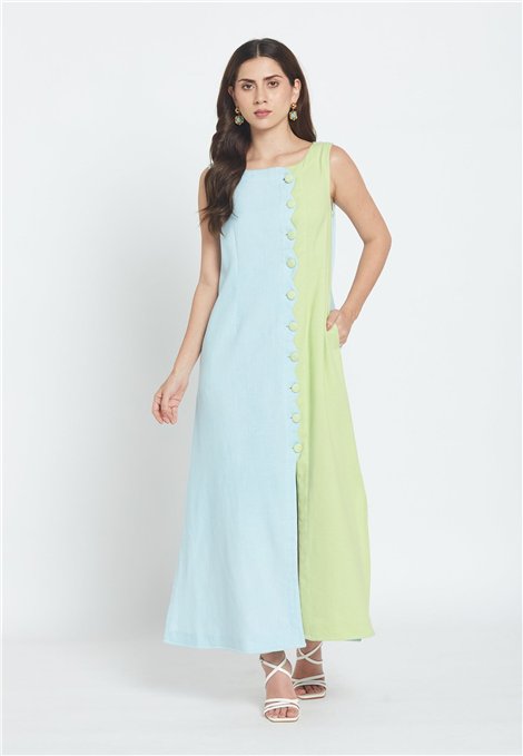 Be Sunset Vestido bicolor con botones ondas