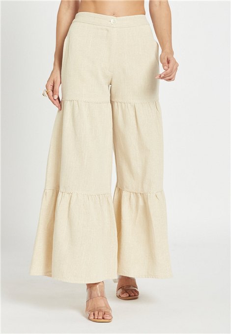 Be Sunset Pantalones Luz de lino con volantes y detalle lurex