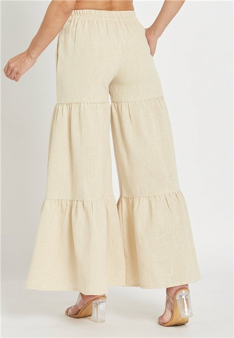 Be Sunset Pantalones Luz de lino con volantes y detalle lurex
