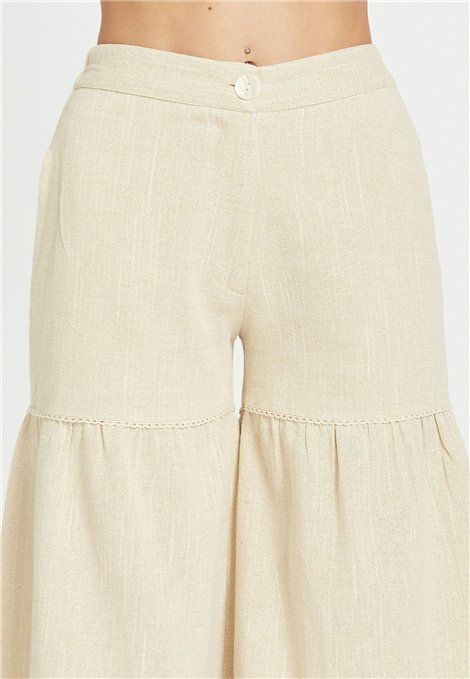 Be Sunset Pantalones Luz de lino con volantes y detalle lurex
