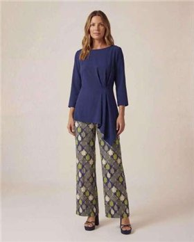 Parole Blusa elegante marino con pliegues asimétricos