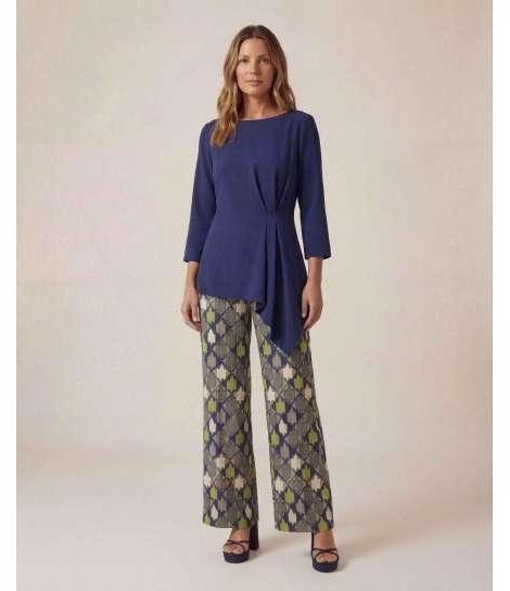 Parole Blusa elegante marino con pliegues asimétricos