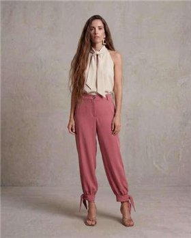 Parole Pantalón globo rosa viejo con lazada
