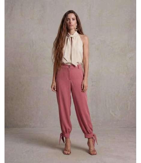Parole Pantalón globo rosa viejo con lazada