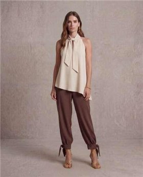 Parole Pantalón globo marrón con lazada