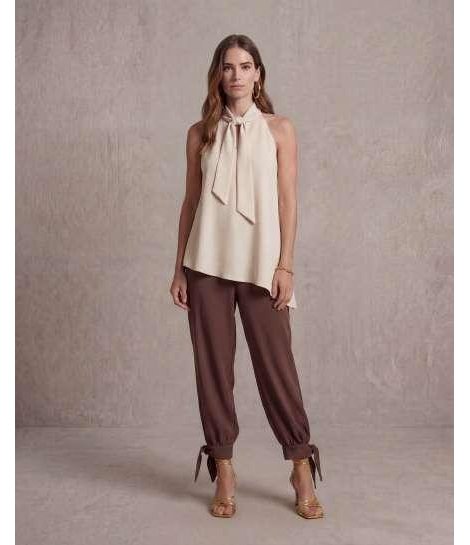 Parole Pantalón globo marrón con lazada