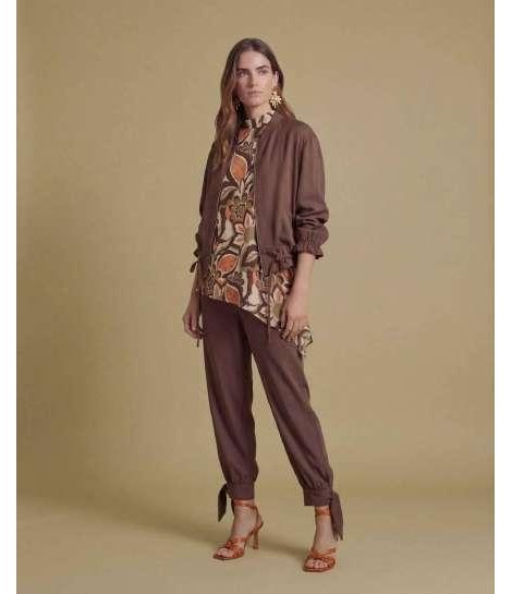 Parole Pantalón globo marrón con lazada