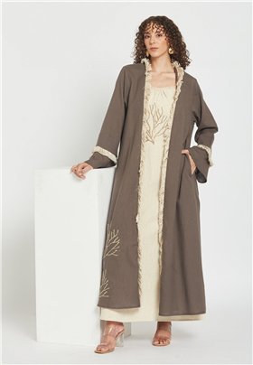 Be Sunset Kimono largo color moka con cinturón