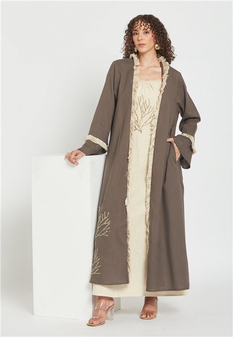 Be Sunset Kimono largo color moka con cinturón