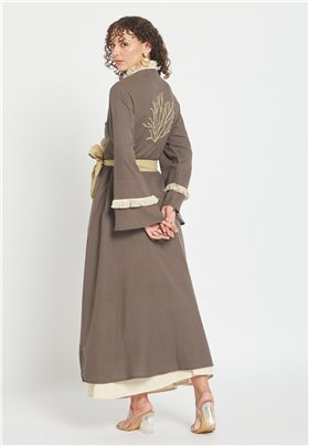 Be Sunset Kimono largo color moka con cinturón