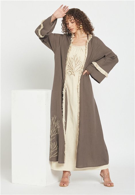 Be Sunset Kimono largo color moka con cinturón